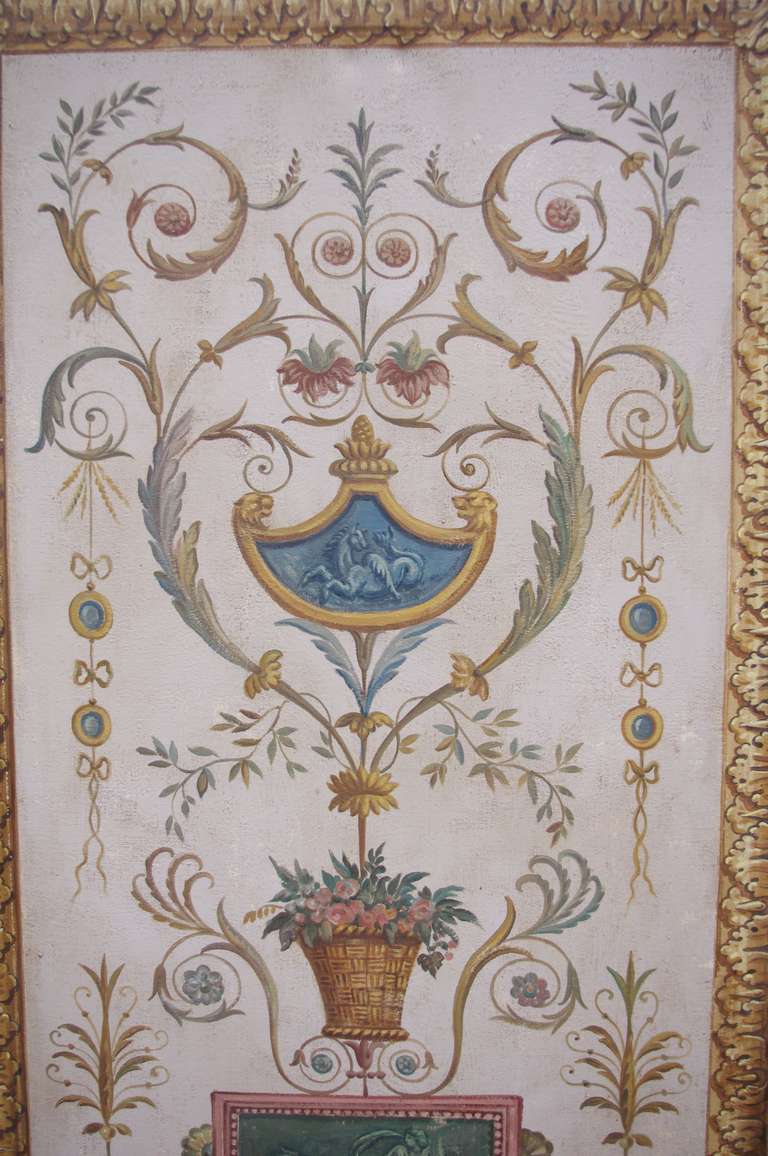 Circa 1900 Directoire style Painted Screen Divider with grotesque painted 1