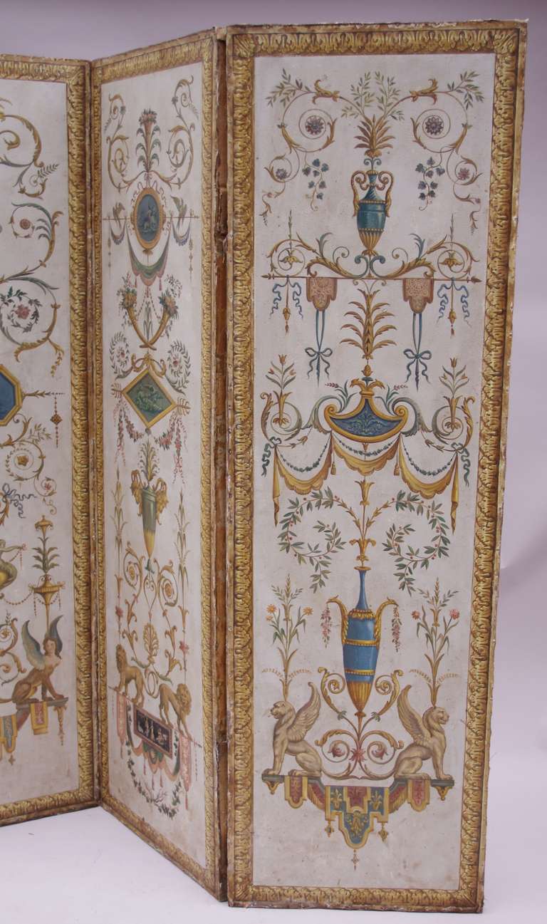Circa 1900 Directoire style Painted Screen Divider with grotesque painted 4