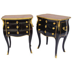 Pair of Louis XV Style Black Lacquered Night Stands or Side Tables