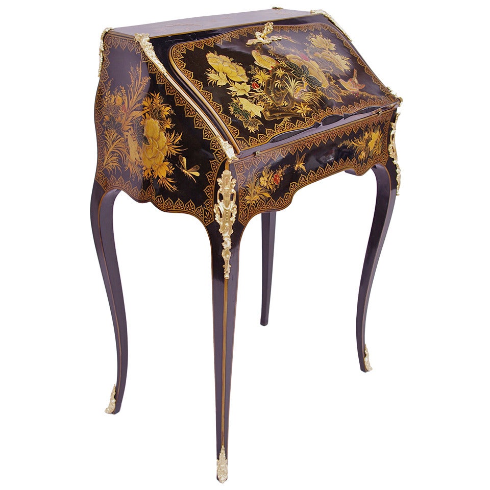 Small and Elegant Louis XV Style Secretary Desk in Chinese Lacquer