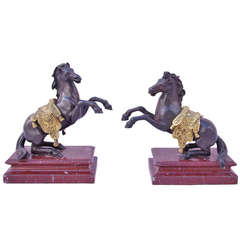 Pair of Bronze Regency Style Horses on Red Marble Base