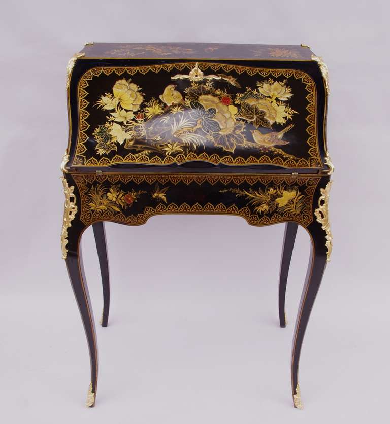 French Small and Elegant Louis XV Style Secretary Desk in Chinese Lacquer