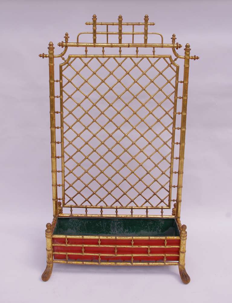 19th c. gilt wood bambou imitation planter with trellis decor