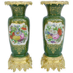 Pair of Large Green Porcelain Vases, circa 1880