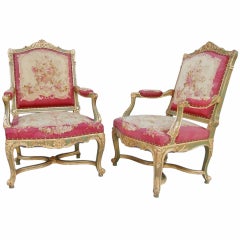 Pair of Charming Regency Style Armchairs with Original Beauvais Tapestry