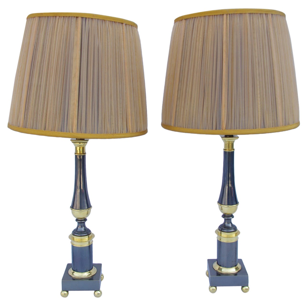 Pair of Directoire Two Patina Lamps, circa 1970