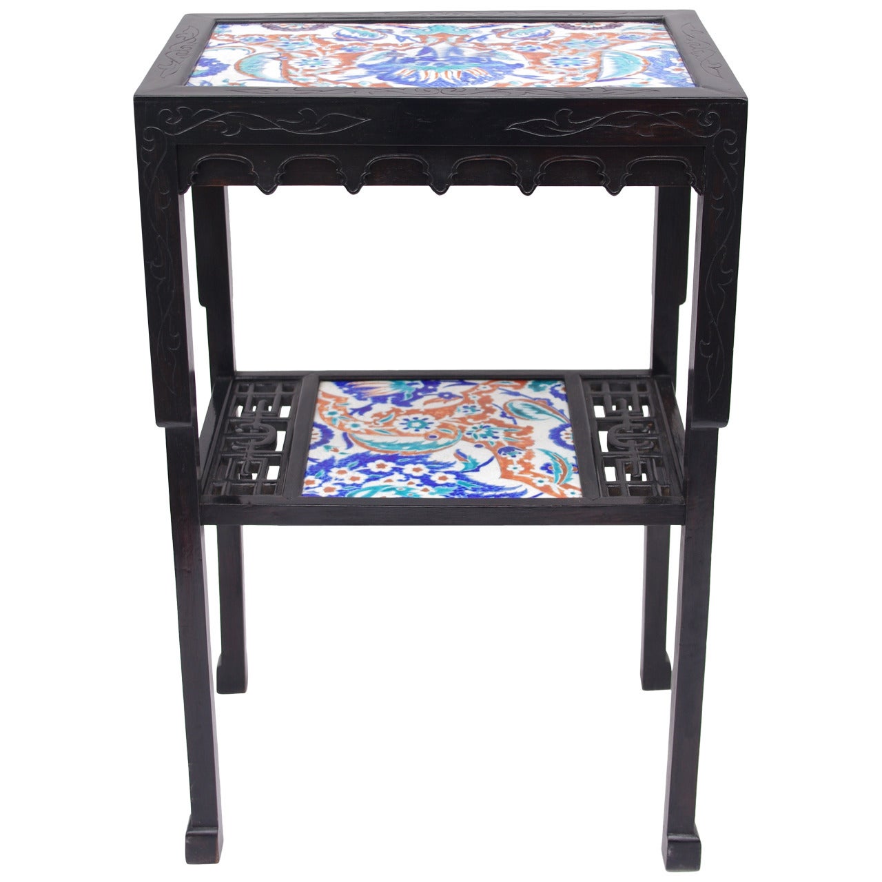 Little Asian Style Side Table with Iznik Style Faience-Top, circa 1880