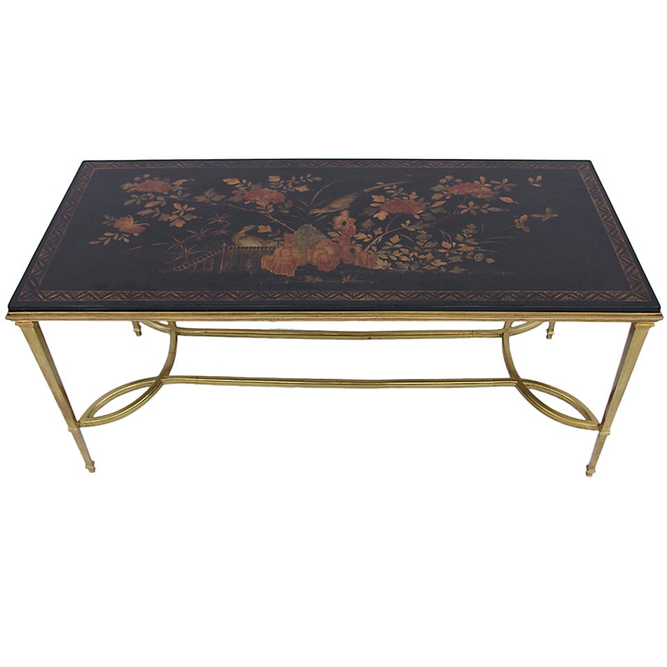 1960 Black Lacquered Coffee Table in Gilded Brass