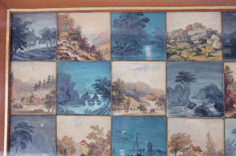 1950 Unusual Table With Watercolor Chessboard Painted Top
