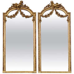 Pair of Rare Very Large Louis XVI Style Mirrors with Putti, 1870
