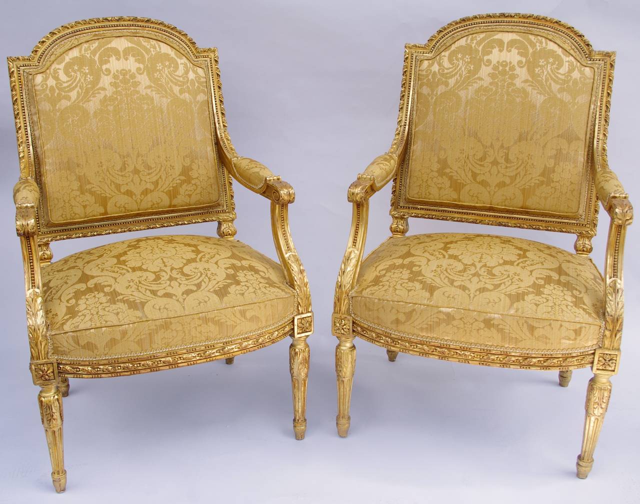 Late 19th Century 19th Century Pair of Louis XVI Style Giltwood Armchairs