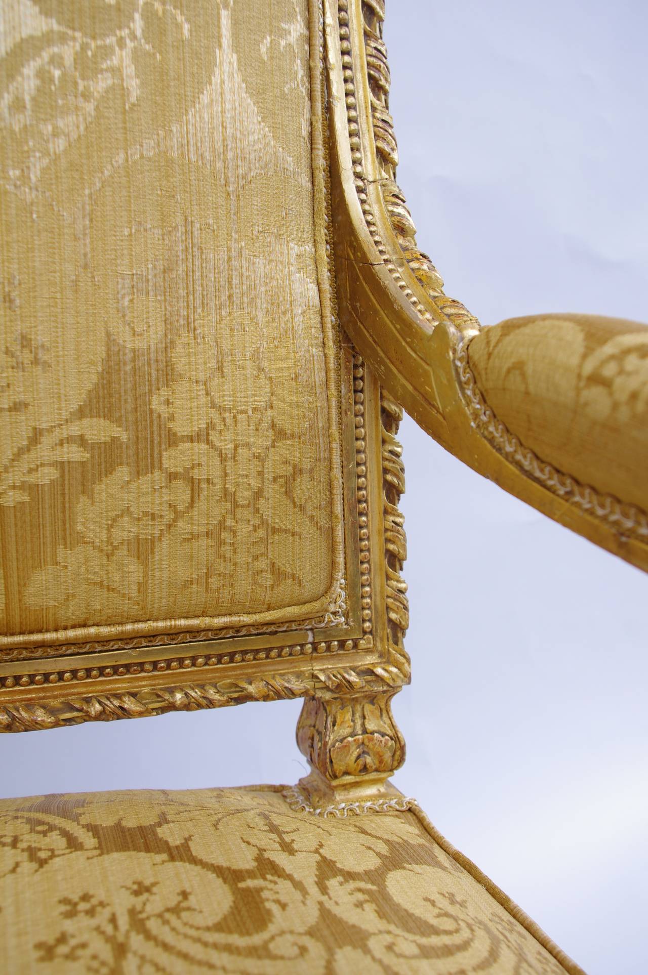 19th Century Pair of Louis XVI Style Giltwood Armchairs 2