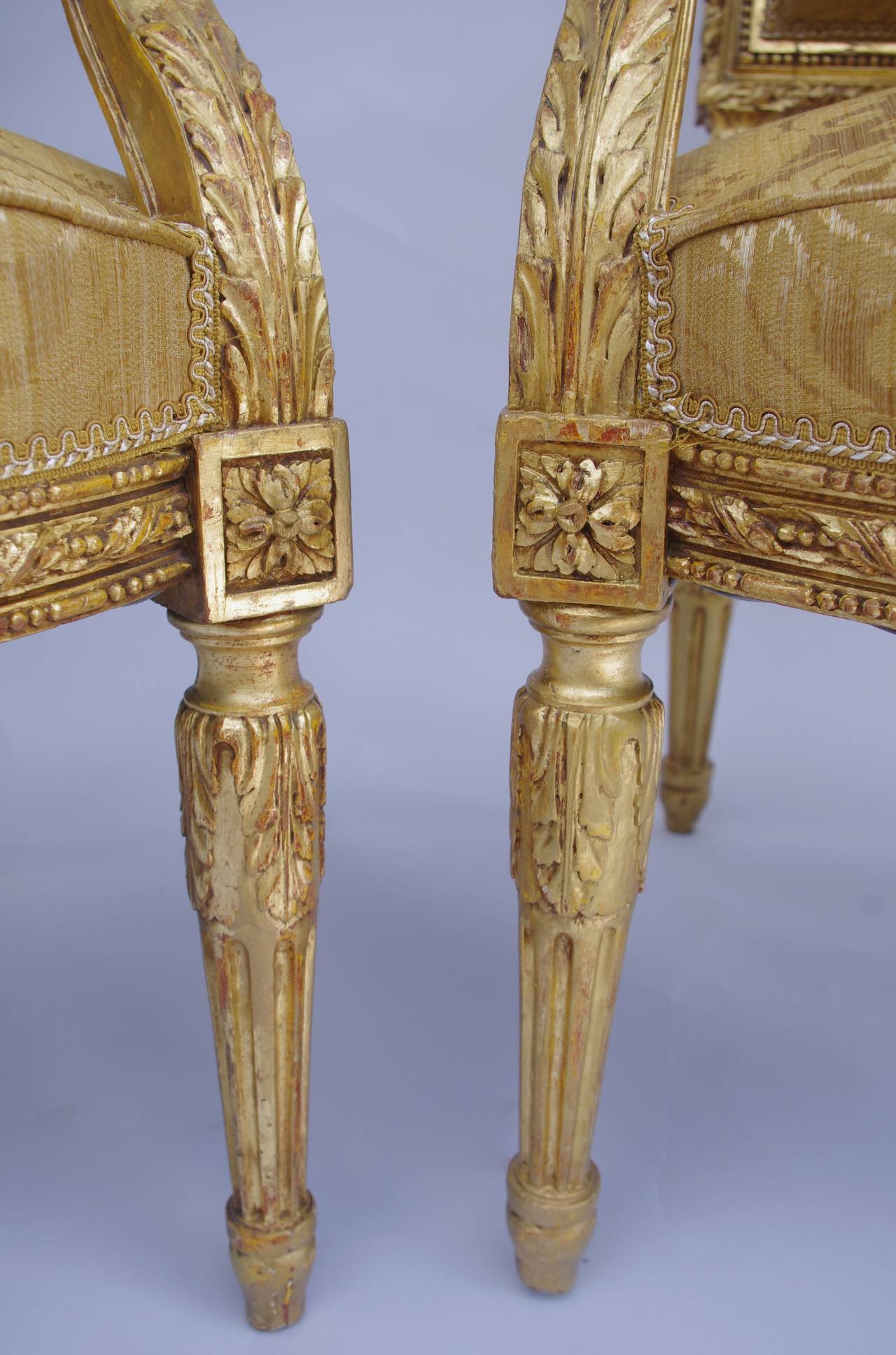 19th Century Pair of Louis XVI Style Giltwood Armchairs In Good Condition In Saint-Ouen, FR
