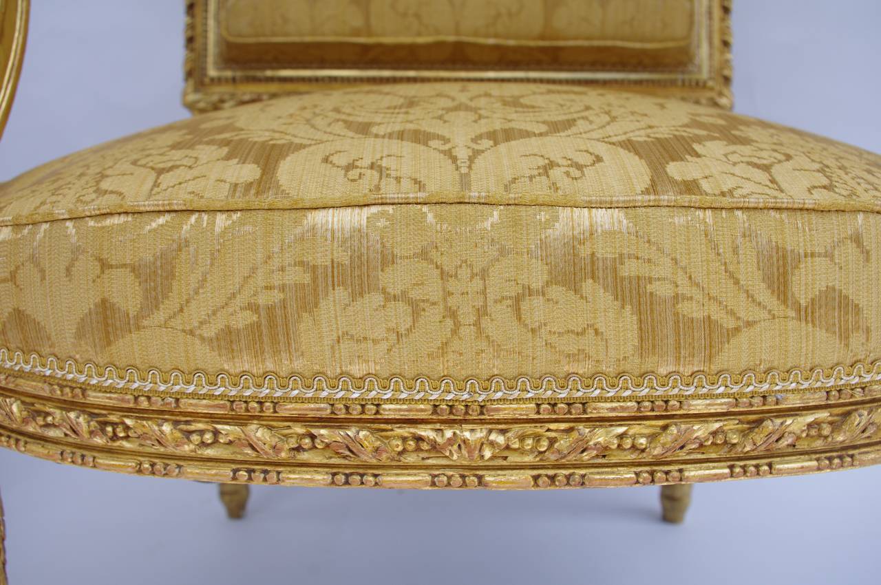 19th Century Pair of Louis XVI Style Giltwood Armchairs 3