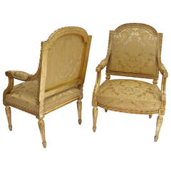 19th Century Pair of Louis XVI Style Giltwood Armchairs
