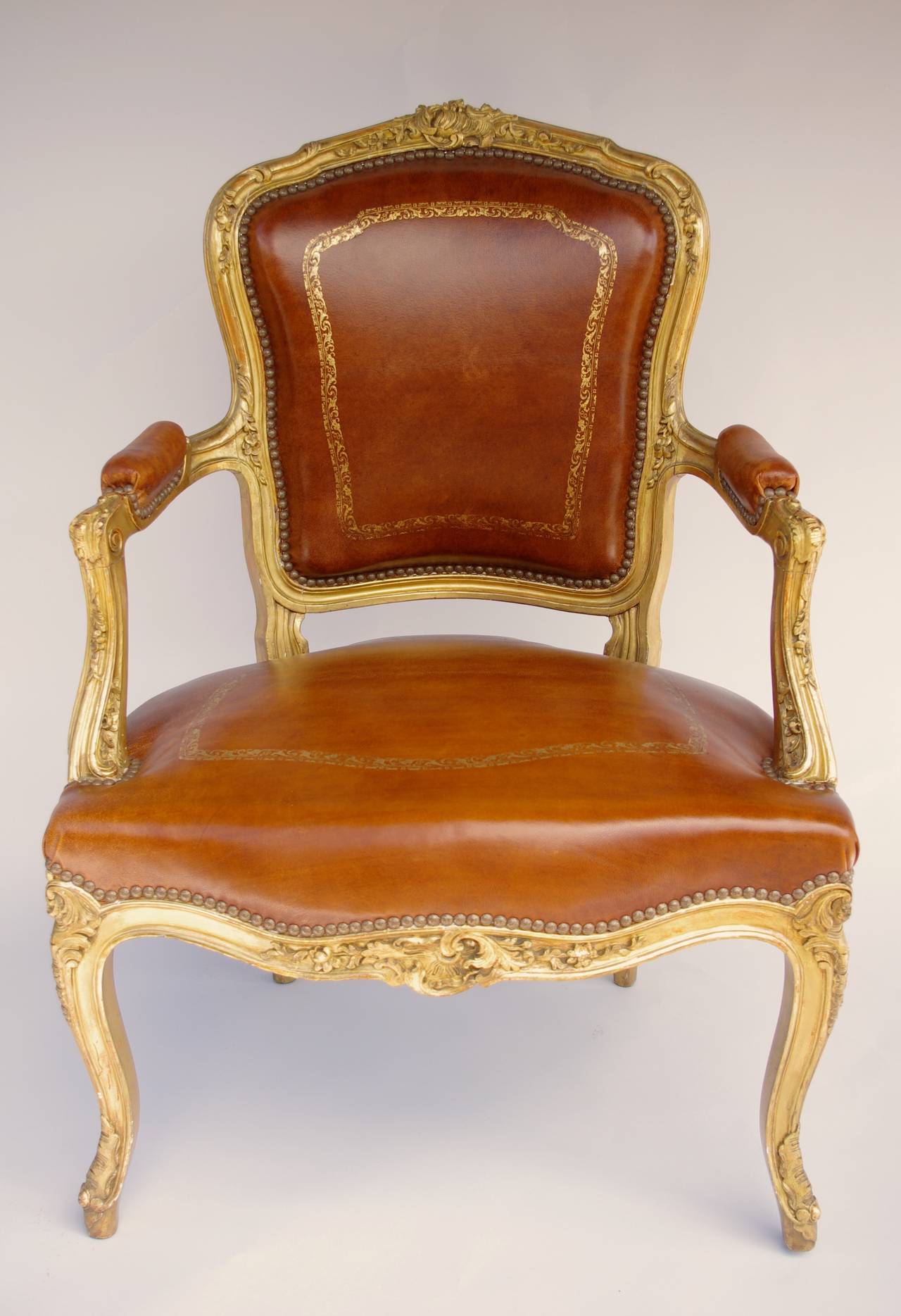 Leather Louis XV Cabriolet Style Armchair from the 19th Century