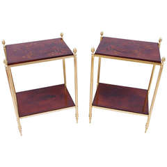 Pair of side tables with two brown Chinese lacquered top from 1970