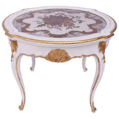 Louis XV Style White Lacquered Coffee Table with Églomisé Glass Top, circa 1950