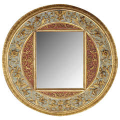 Very Large Renaissance Style Round Mirror in Sculpted Wood