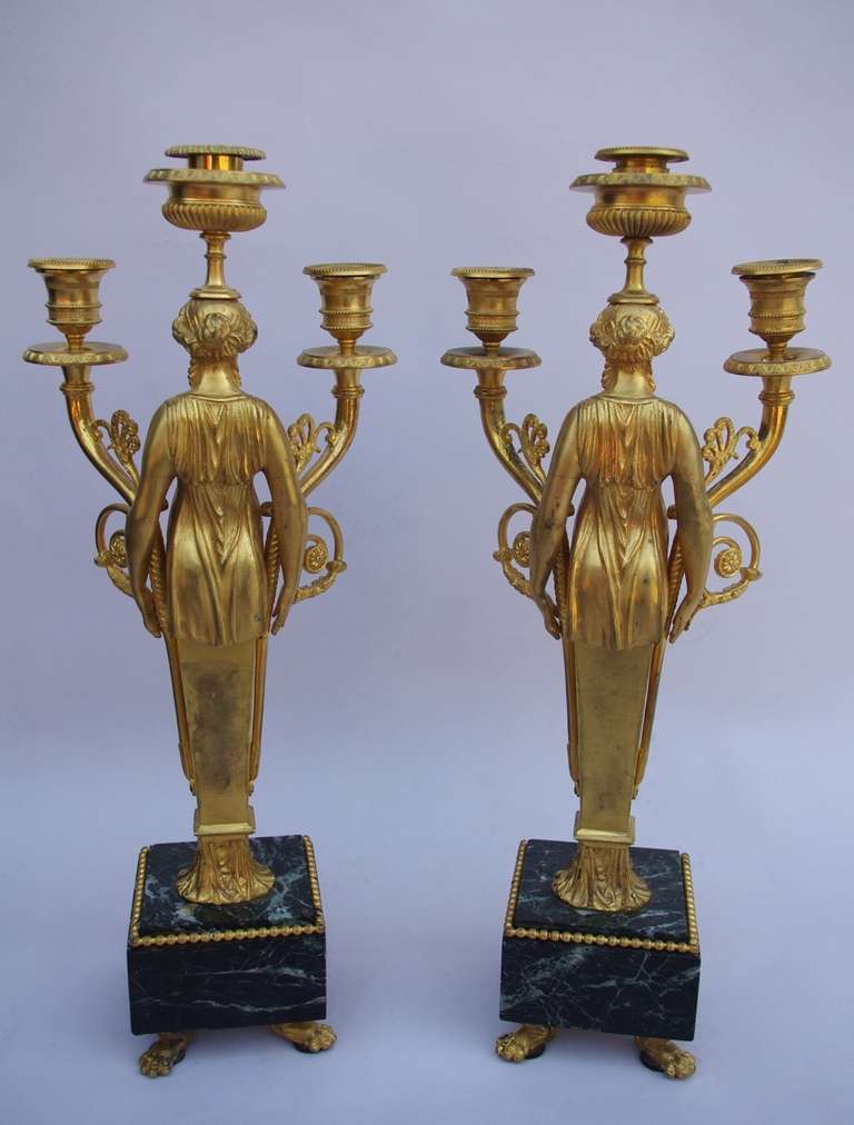 Pair of caryatids Louis XVI style candelabras in gilt bronze, circa 1900 In Good Condition In Saint-Ouen, FR