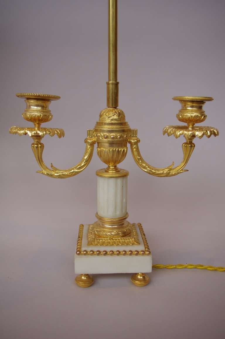 French 19th Centuy Pair of Louis XVI Style Lamps with White Marble