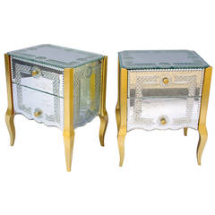 Pair of Louis XV Style Mirror Night Stands, circa 1950