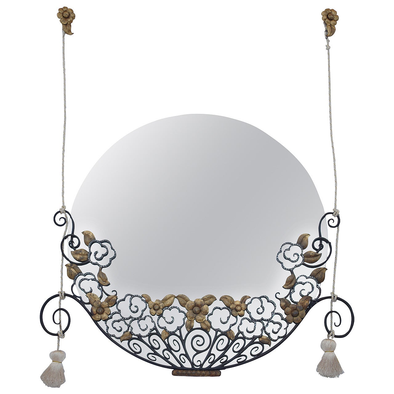 Unusual Round Wrought Iron Mirror, circa 1930