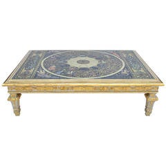 Large Louis XIV Style White and Giltwood Coffee Table with Astrological Signs