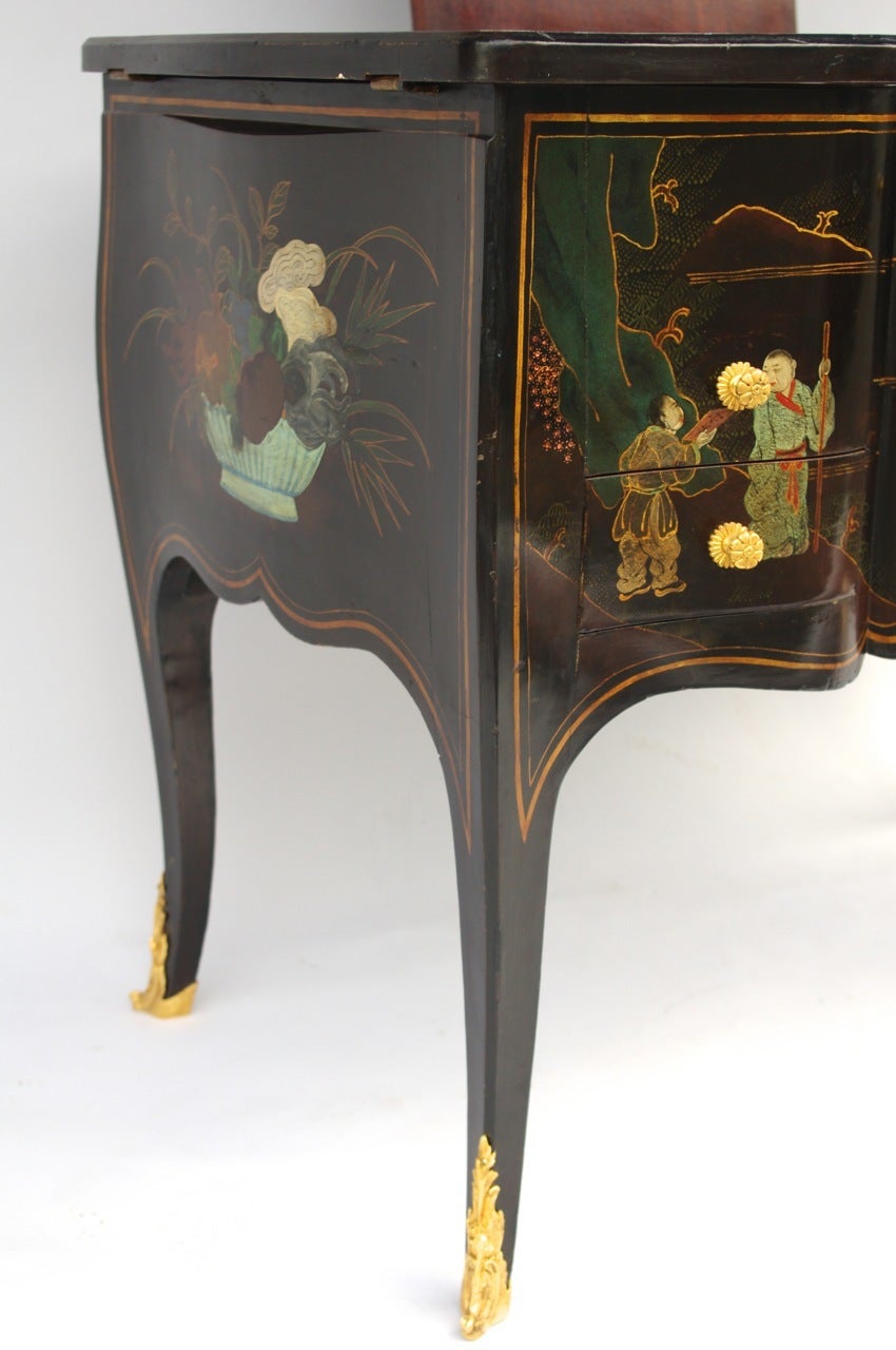 French Louis XV Style Chinese Black Lacquer Dressing Table, circa 1900