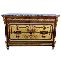 Antique Rare Commode Stamped Tahan with Gilded Painted Decor