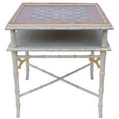 1950 Unusual Table With Watercolor Chessboard Painted Top