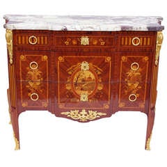 Transition style inlaid commode with marble top