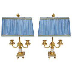 19th Centuy Pair of Louis XVI Style Lamps with White Marble