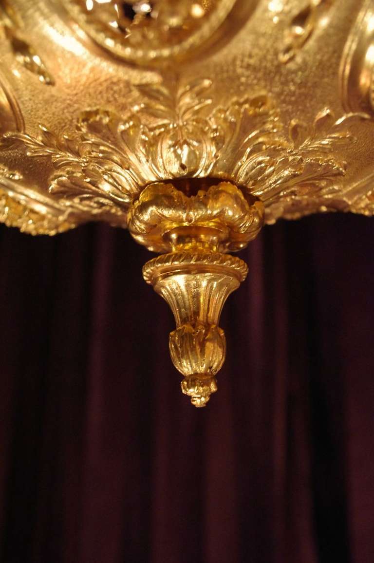 20th Century Small elegant Louis XV style gilt bronze chandelier with pearls from 1900