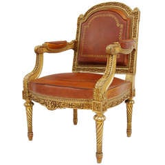 19th c. Louis XVI style leather armchair