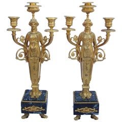 Pair of caryatids Louis XVI style candelabras in gilt bronze, circa 1900