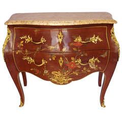 Smal Louis XV Style, Brown Lacquered Commode Sauteuse