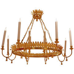 Antique Maison Charles Large, "Feuillages" Chandelier in Gilt Brass and Bronze