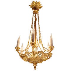 Small elegant Louis XV style gilt bronze chandelier with pearls from 1900