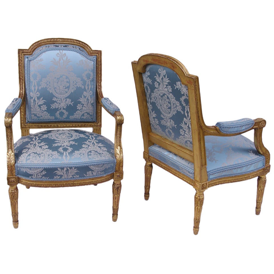 Pair of Louis XVI Style Giltwood Armchairs, circa 1880