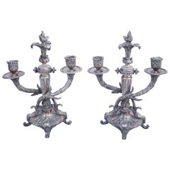 Antique Pair of silver plated Louis XVI style candlesticks, Napoleon III period