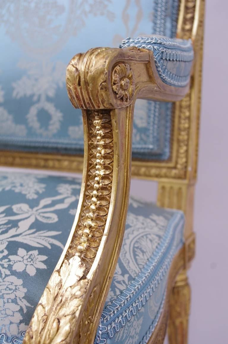 Pair of Louis XVI Style Giltwood Armchairs, circa 1880 5