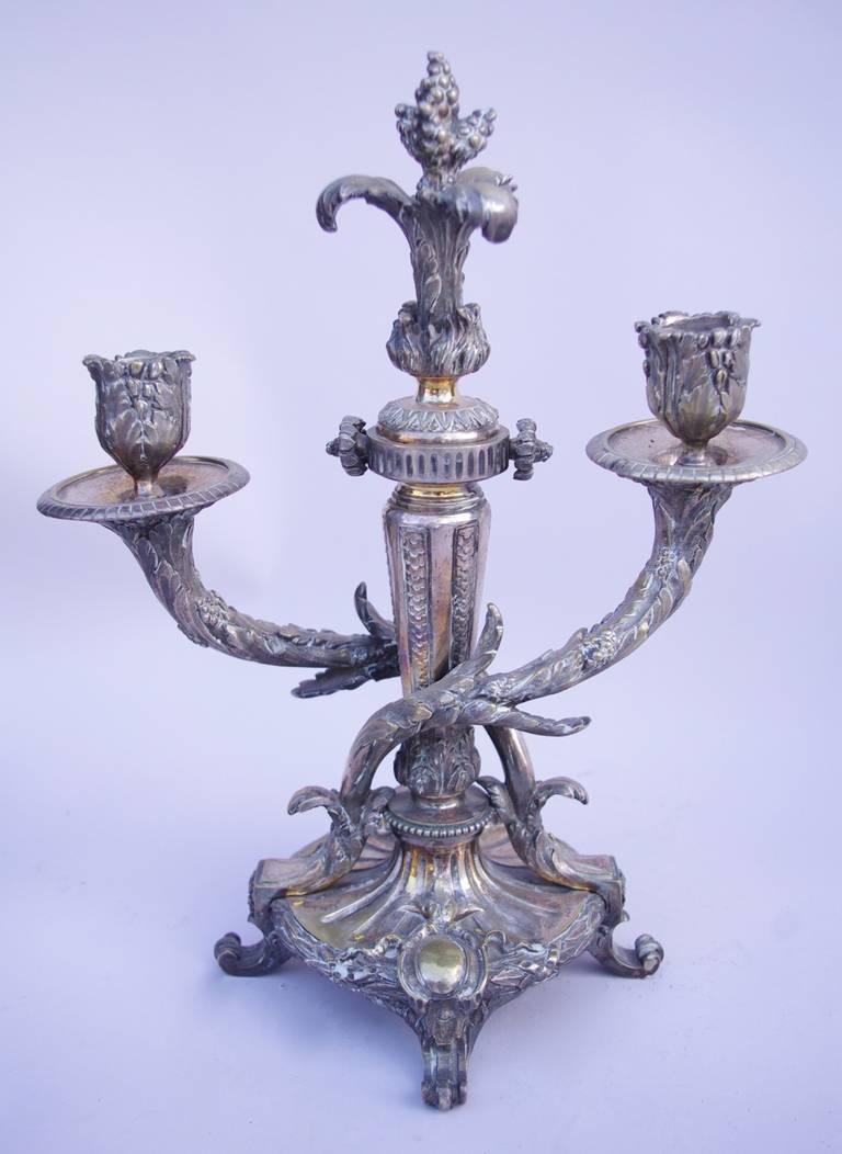 French Pair of silver plated Louis XVI style candlesticks, Napoleon III period For Sale