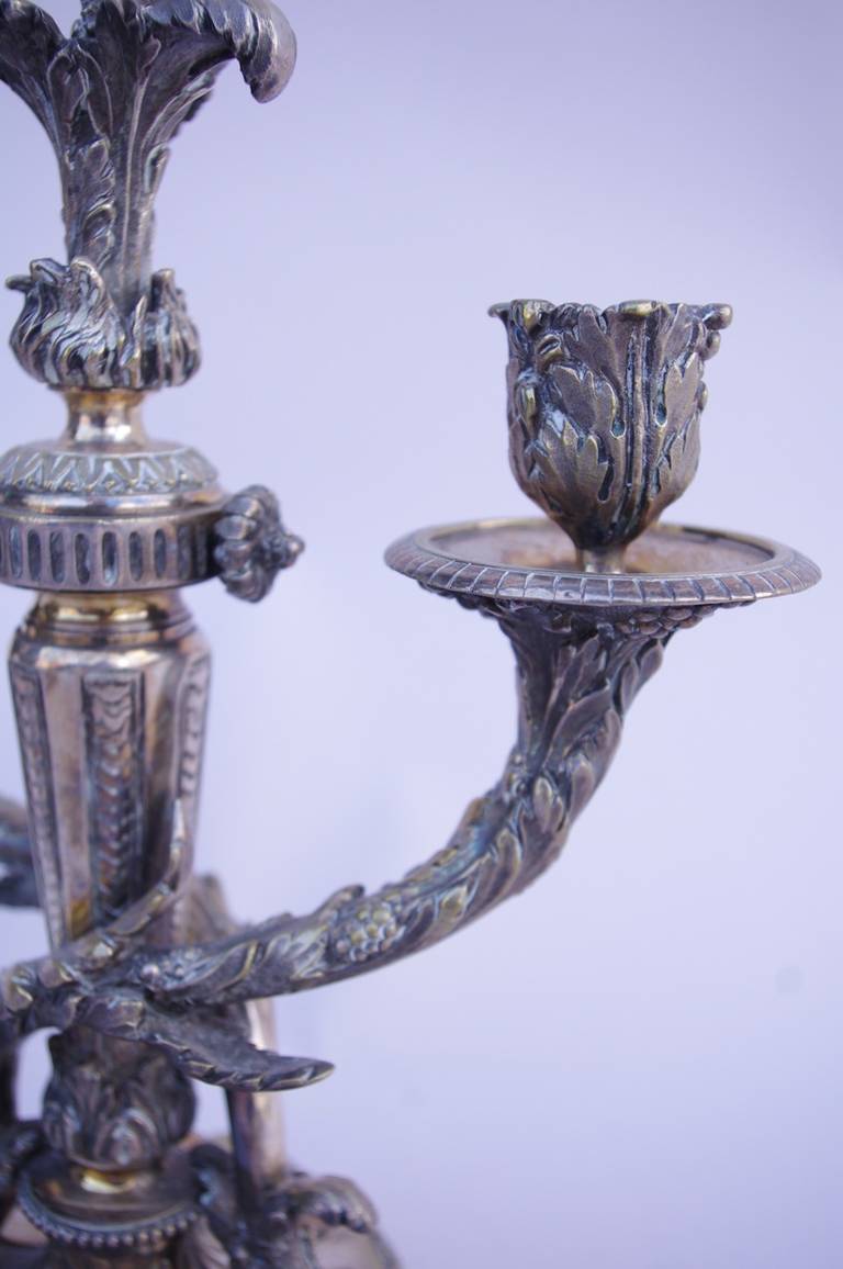 Silvered Pair of silver plated Louis XVI style candlesticks, Napoleon III period For Sale