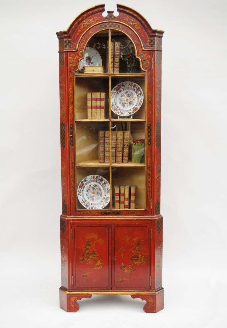Red Lacquered Showcase Circa 1900 Used to Put Against a Corner