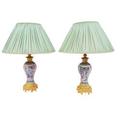 Pair of Canton Porcelain Lamps