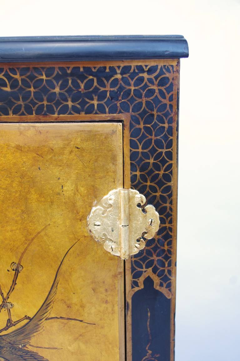 French Louis XV Style Corner Cupboard with Chinese Style Lacquered Decor from 1970