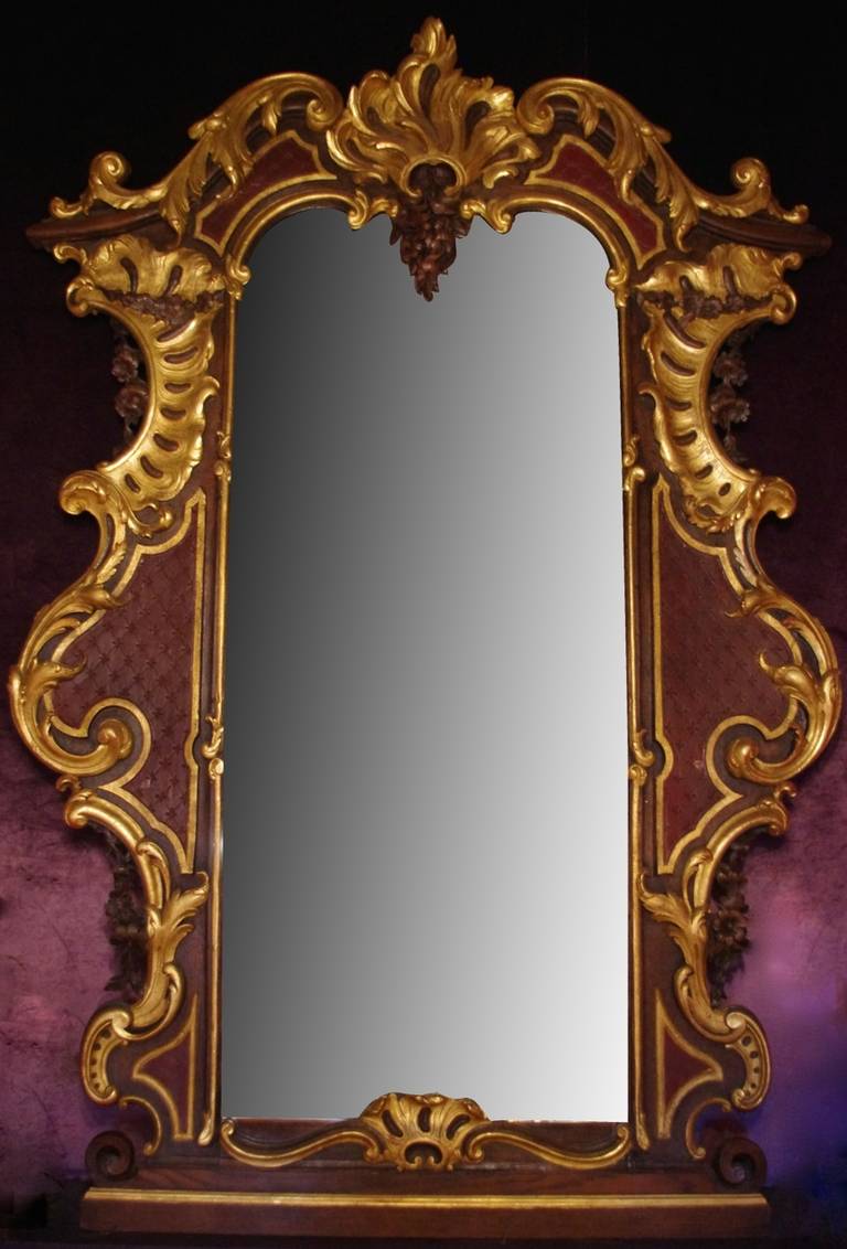 Large Rococo Style Mirror in Gilt and Painted Oakwood, circa 1900 For Sale at 1stdibs