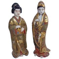 Pair of Satsuma Faience Geishas, circa 1900