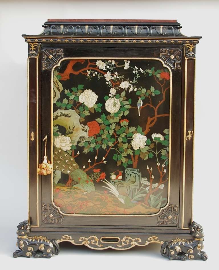 19th C Black Lacquered Cabinet